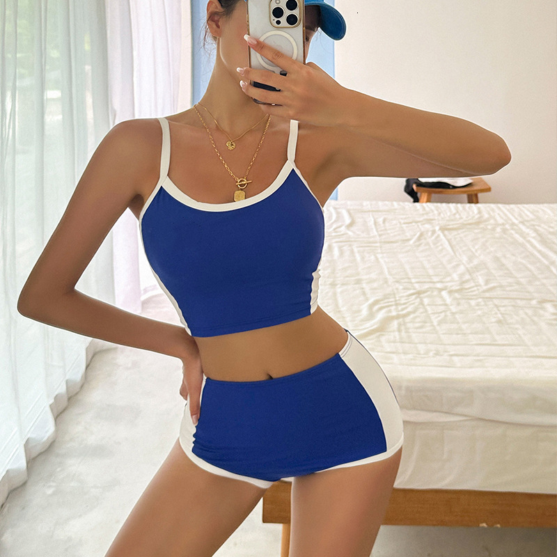 Nuovo bikini a due pezzi con colori contrastanti, sexy e snellente, per donna, costumi da bagno primaverili in stile sportivo per ragazze europee e