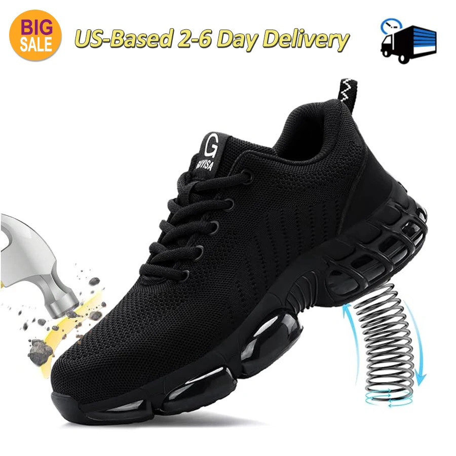 Men Safety Shoes Work Boots Summer Solid Color Lightweight Breathable Steel Toe Anti-Smash Indestructible Tactical Work Sneakers 260624