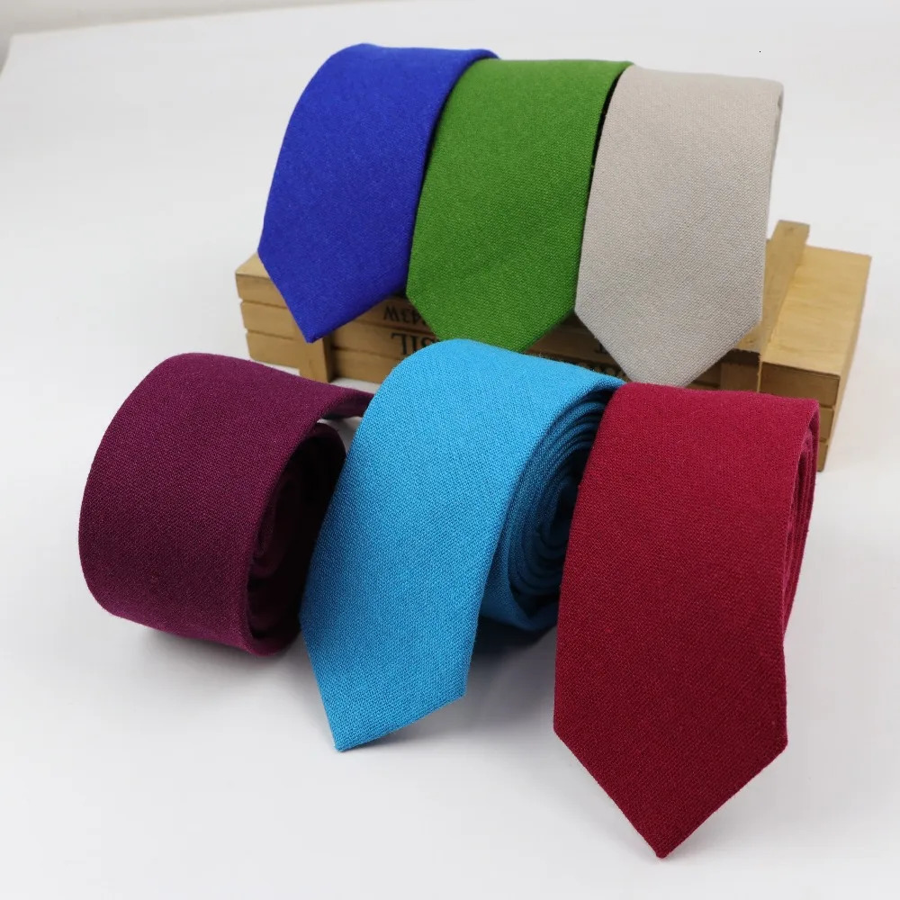 Cotton Ties Mens Solid Color Tie Narrow Necktie Slim Skinny Cravate Narrow Thick Neckties 260624