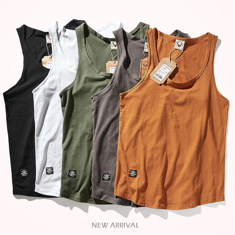 Summer American Retro Sleeveless O-neck Solid T-shirt Mens Fashion 100 Cotton Washed Old Casual Sports Vest Tops 260623