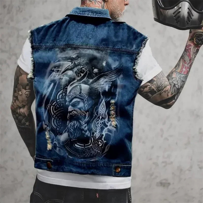 Spring And Autumn Punk Style Mens Vintage Denim Vest Fashion Male Black Sleeveless Jackets Men Rivet Hole Jeans Waistcoats 260623