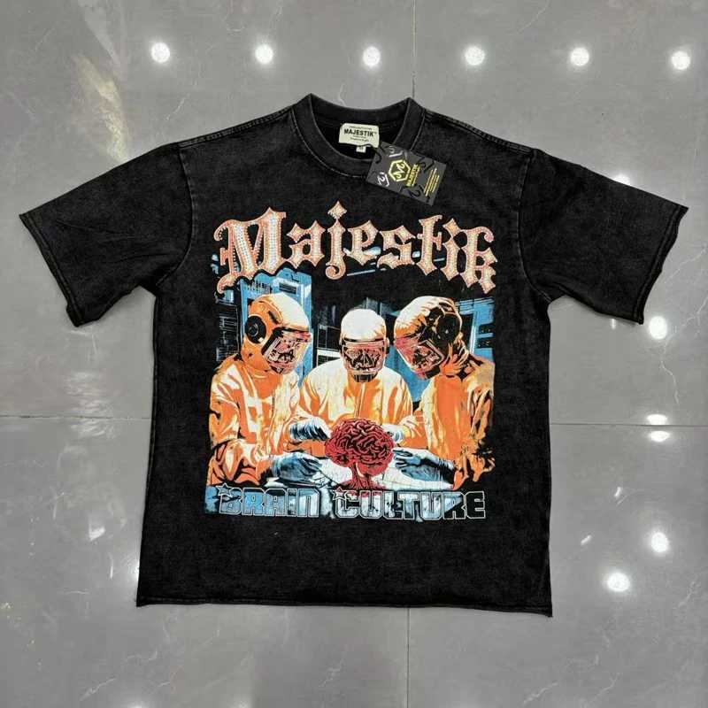 Retro Washed Distressed MAJESTIK Short Sleeved High Quality Trendy Street Hip Hop Majestik T-shirt One Day Ship Out T260622