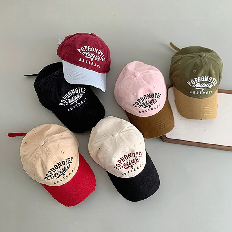 Color Block Children Duck Tongue Hat Embroidery Letter Baby Baseball Hats Soft Top Kids Peaked Cap 4-10Year Outdoor Sun Visors 260624