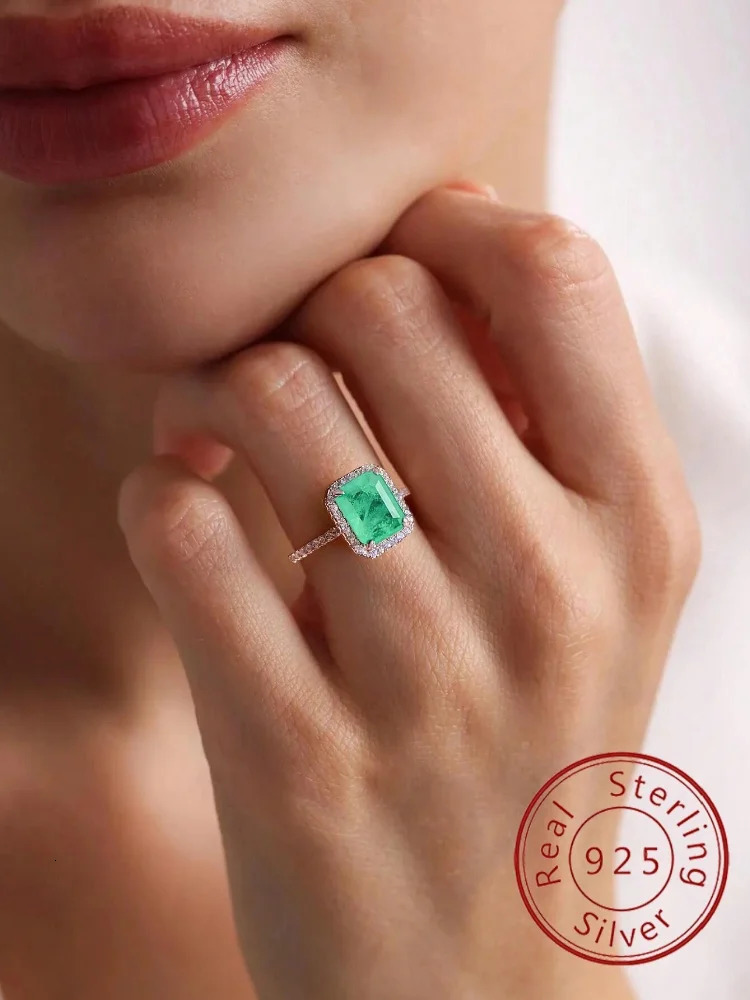 925 Sterling Silver Four Clawed Square 7 9mm Fashion Green Ring For Women Engagement Wedding y High Quality Fine Jewelry 260624