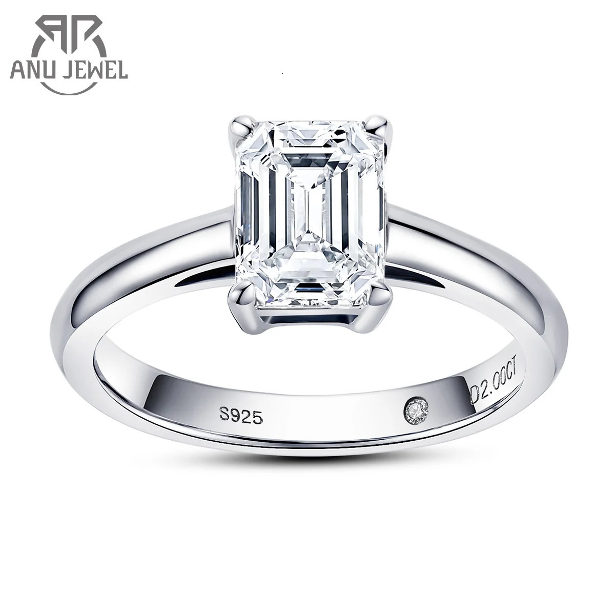 AnuJewel 6x8mm 2ct Emerald Cut Engagement Wedding Ring 925 Sterling Silver Rings For Women Jewelry Wholesale 260618