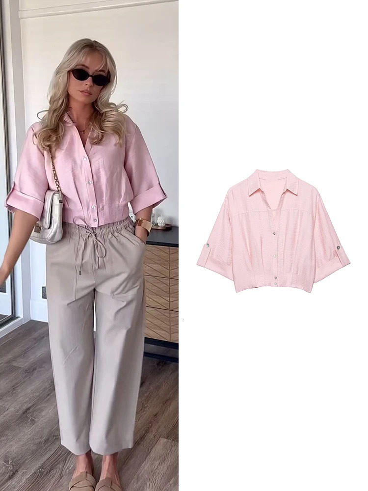 Women Solid Shirt Basic Short Tops Half Sleeves Turn Down Collar Thin Office Ladies Casual Blouse 2026 Spring Summer 260623