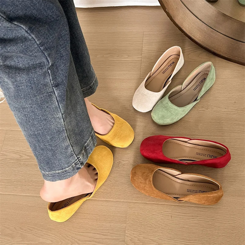 Splicing Square Toe Mules Shoes for Women Suede Flats Spring Autumn Slip on Fashion Solid Color Casual Loafers 260623
