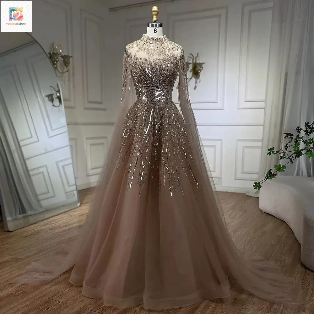 A Line Arabic Prom Dresses 2025 Beaded Sequined Tulle Sheer Neck Evening Formal Party Second Birthday Engagement Gowns Plus Size Dress For Special O
