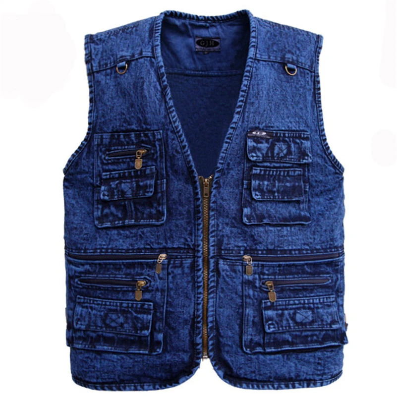 Mens vest Outerwear Denim Waistcoat Deep Blue Color Plus Size Sleeveless Jacket Multi-pocket size XL to 5XL 260623