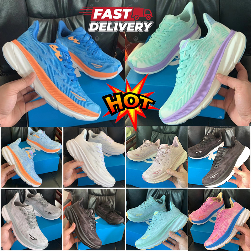 designer shoes Bondi 8 Clifton 9 running sneakers for women men triple black white pink orange blue grey purple mens womens outdoor sports traine-image-972916236