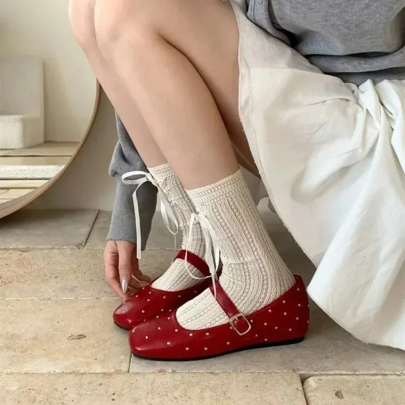 Elegant Friendly Mary Jane Flat Shoes Womens Low Heel Square Head French Vintage Style Trendy Casual Footwear 260624