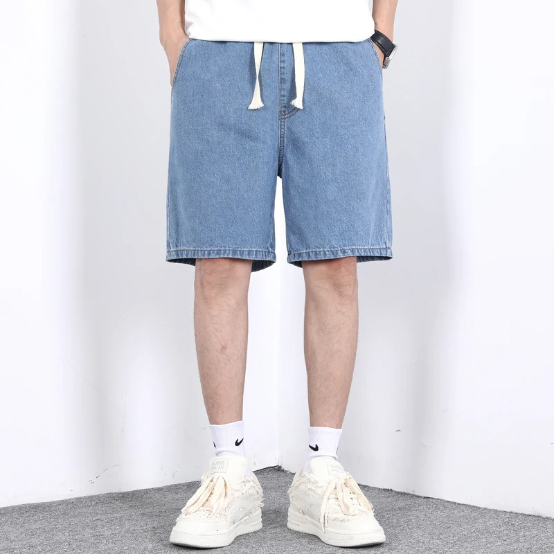 Summer Thin Mens Denim Shorts Elastic Waist Drawstring Loose Straight Blue Casual Bermuda Jeans Short Male City Boy Y2K 260617