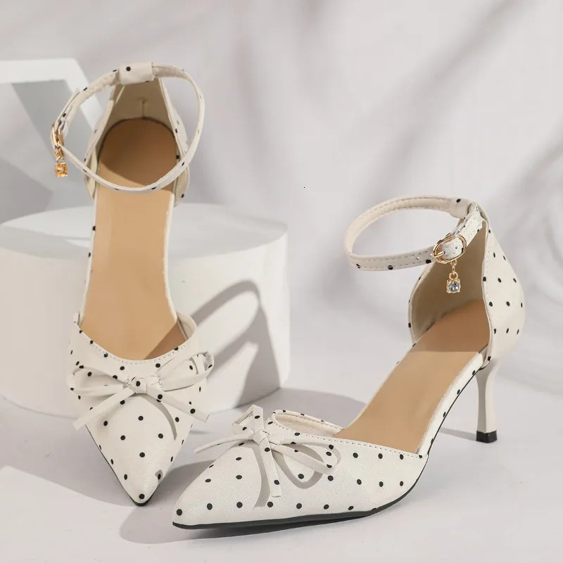 Fashion Polka Dot Womens High Heels Bow Decoration Sandals Summer Comfortable Stiletto Sandals Plus Size 260623