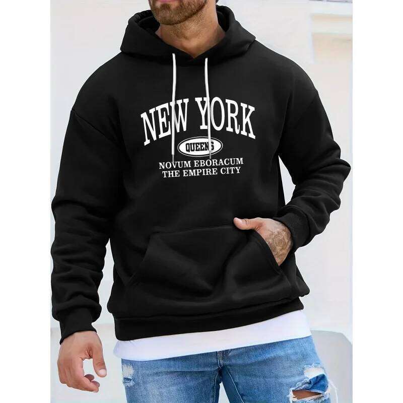 Men'S Mature And Simple Letter-Print Pullover Fashion Casual Stylish Personalized Sports Hooded Sweatshirt 26L0624