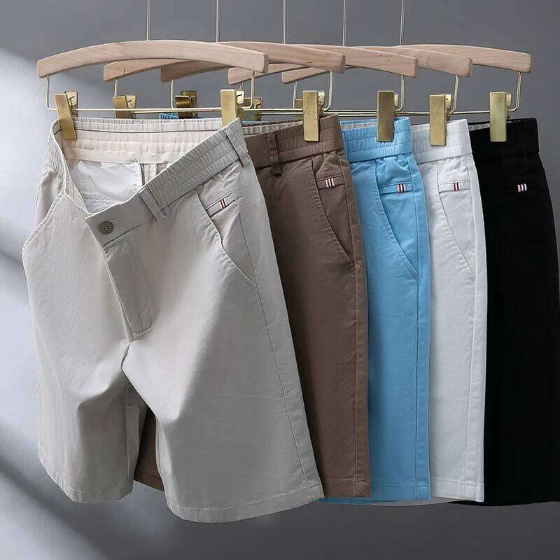 2026 Men's Classic Chino Summer Casual Color Elastic Waist Knee Length Versatile Fashion Shorts Male Daily Business Wear W260624