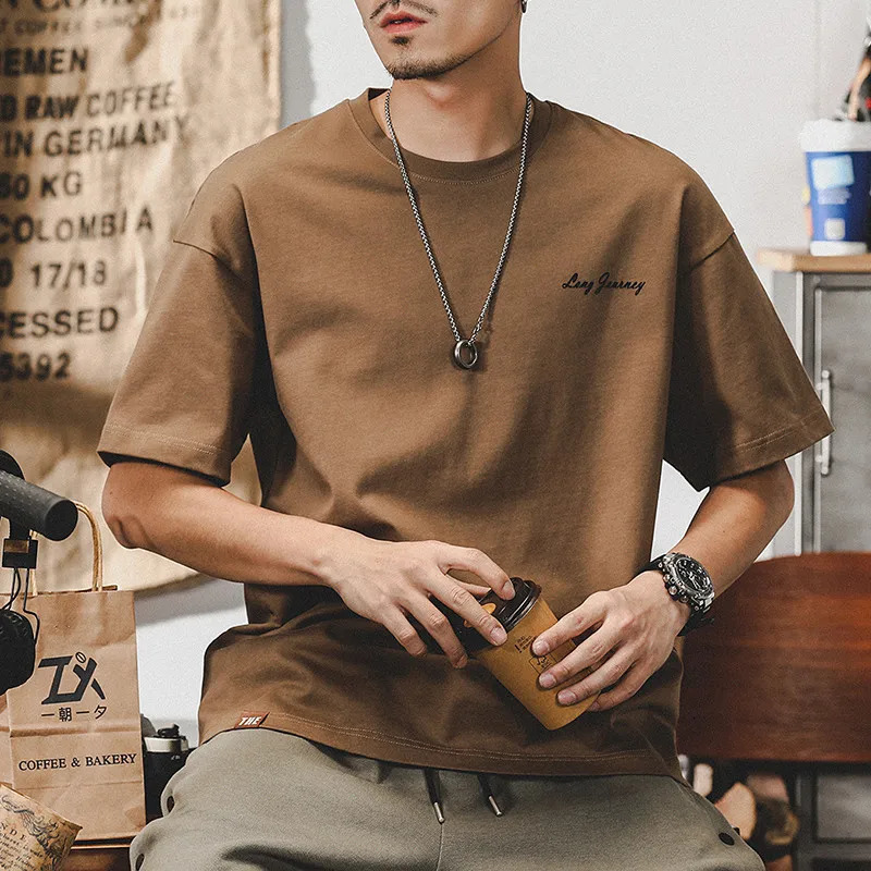 2026 Summer Mens Oversized Letter Print Short Sleeve Tshirt Casual Loose Crew Neck Tee Streetwear Tops for Men 260623