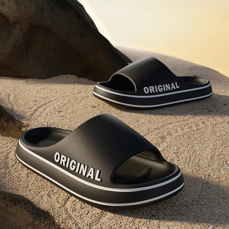 Feslishoet Women Letter Slippers Beach Slides Solid Color Mens Thick Sole Indoor Bathroom Anti Slip Shoes Summer Couple Sandals 260623