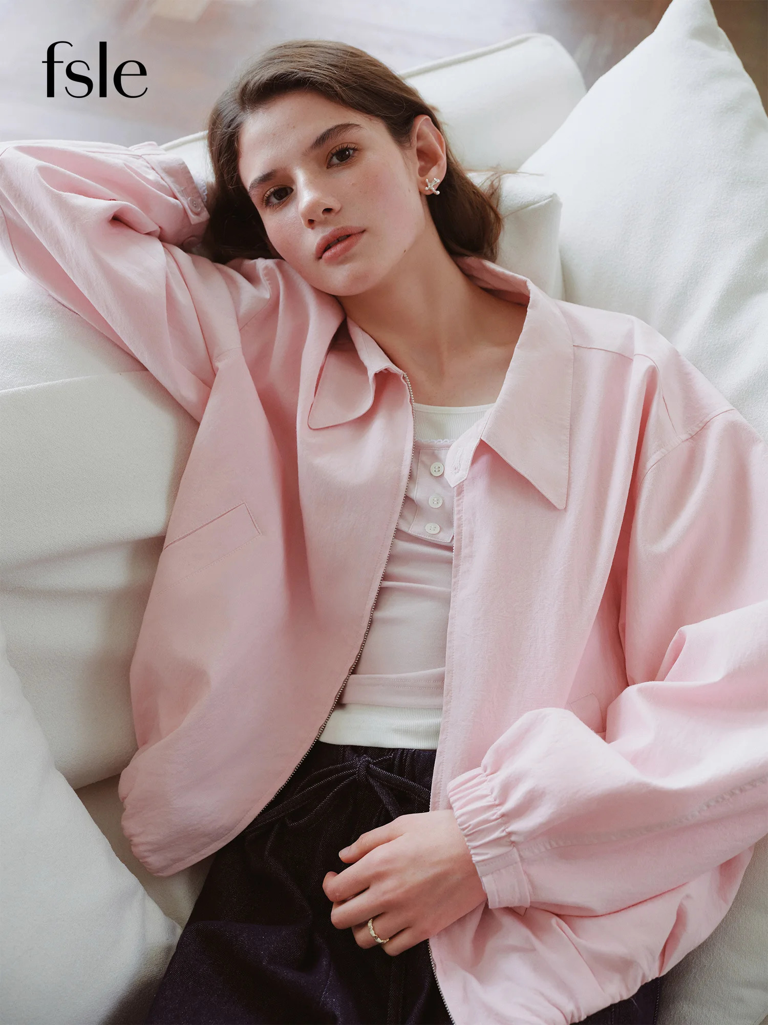 FSLE French Barn-Style Raw Glamour Short Jacket Womens Spring Autumn Arrival Loose Fit Oversize Workwear Coat 260623