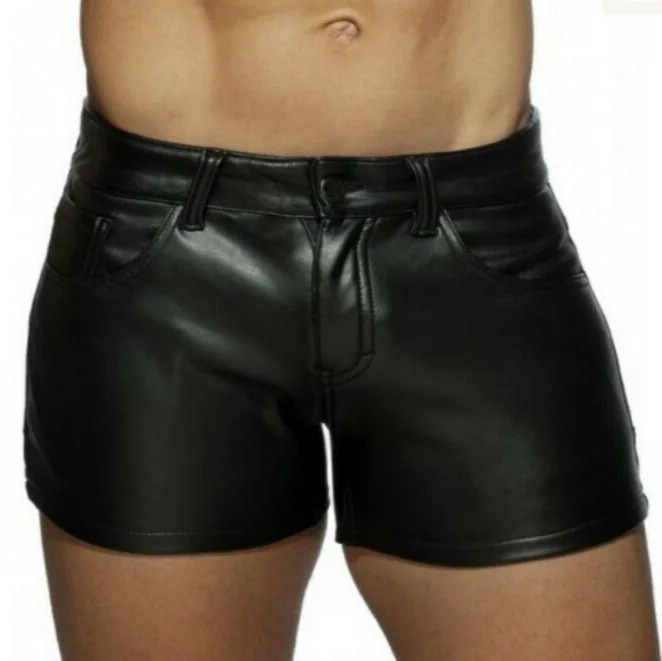 Solid Color PU Leather Pants Casual Mens Short Leather Pants Summer Fashion Trend Club Punk Style Shorts for Men 260624