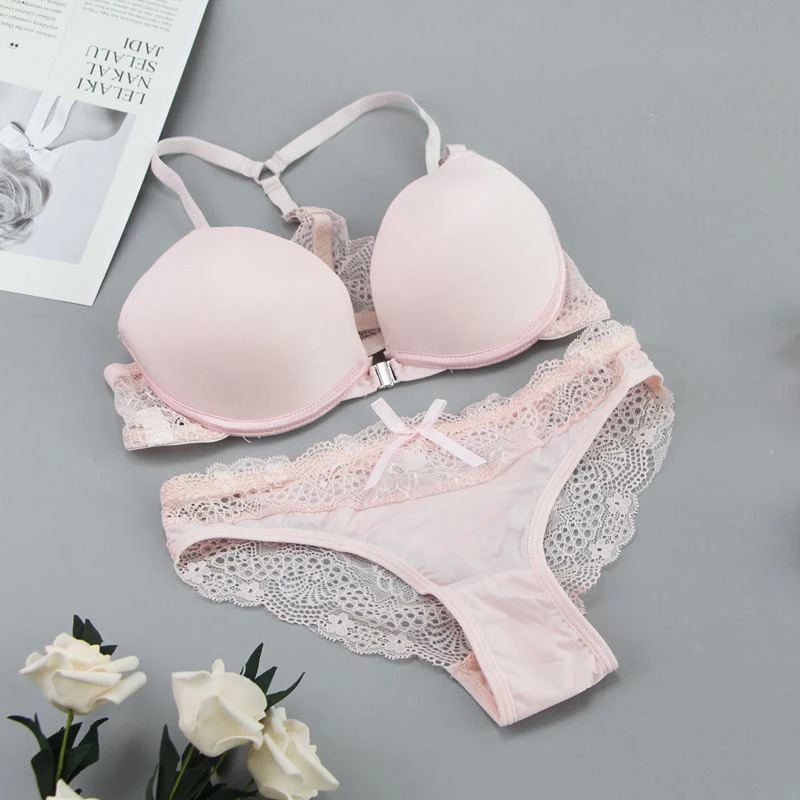 Fashion Bralette Sexy Lingerie Seamless Push Up Bra Sets Front Closure Candy Color Underwear Women Small Size Brassiere 260624