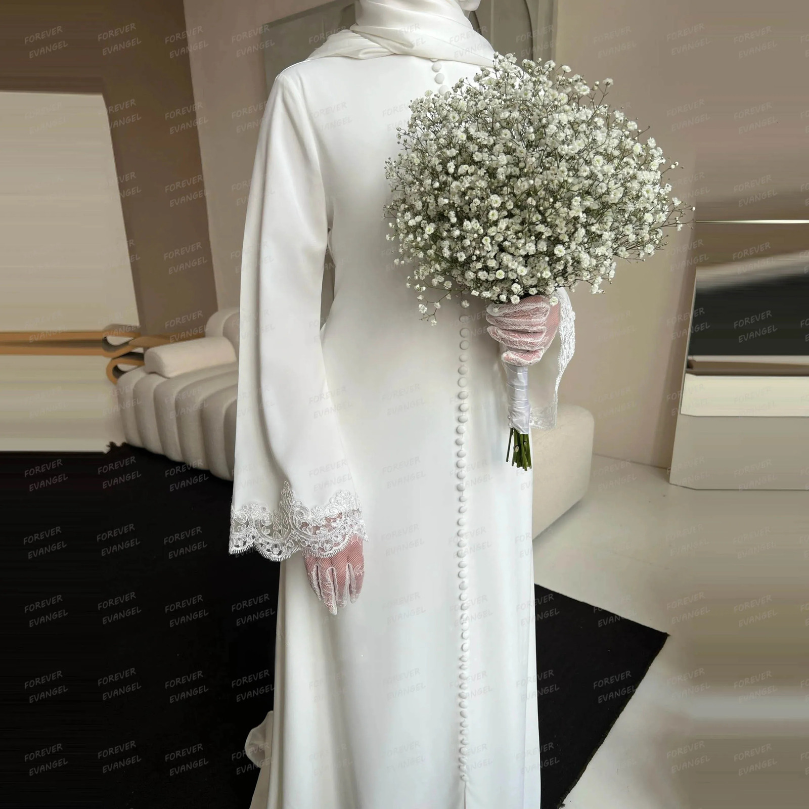 Simple Elegant Wedding Dresses A Line Womans Formal Lace Long Sleeve Bride Gowns Button Sweep Train Customized Vestido De Novia 260623