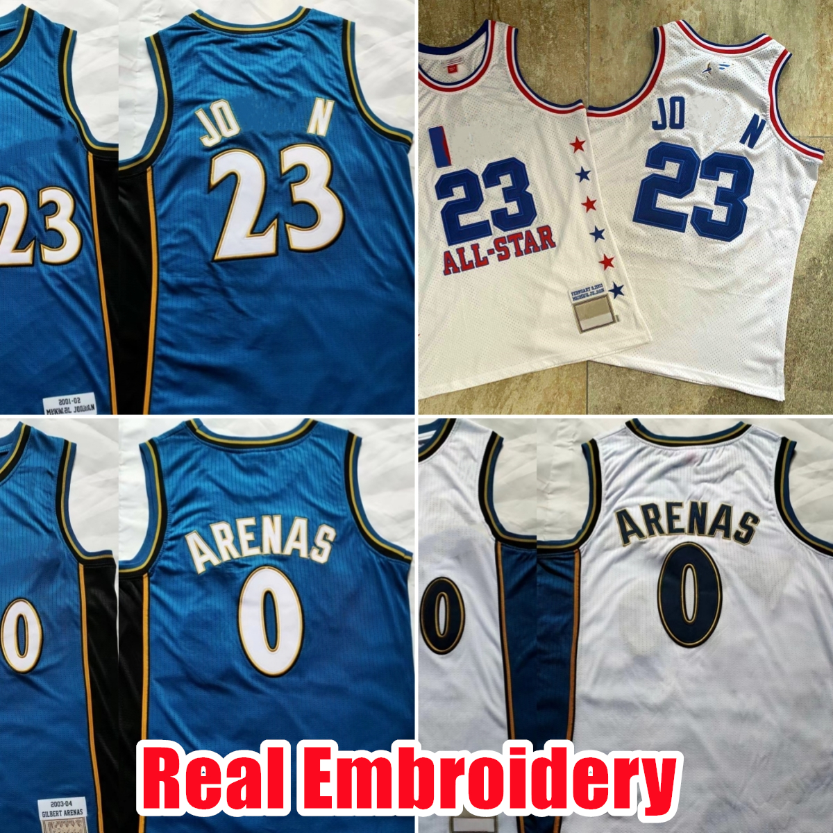 rare Real Embroidery Basketball Jerseys 0 Gilbert Arenas 2003-04 #23 2001-02 Authentic Stitched Jersey Shorts Mens S-XXL