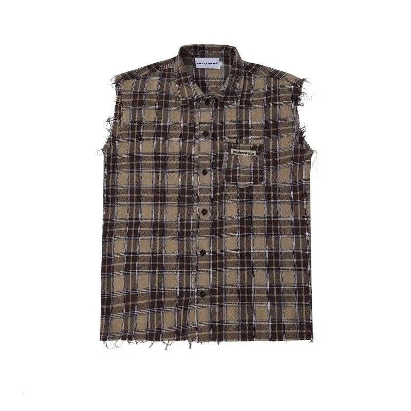 American Hip-hop Retro Vintage Plaid Sleeveless Vest Men Women Korean Style Summer Trend Street Lapel Work Vest Jacket Aesthetic 260623