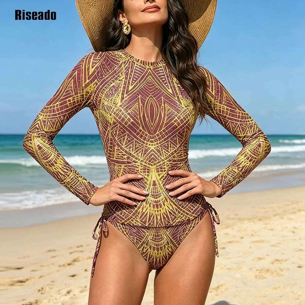 Bikini in rete Rash Guard in due pezzi per donna Protezione solare UPF 35+ Costumi da bagno a maniche lunghe con collo alto Camicie da bagno ad asci