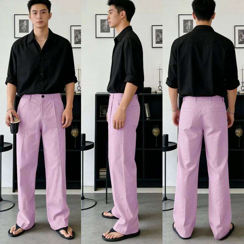 Men Wide Leg Suit Breathable Linen Blend Straight Trousers Loose Fit Business Casual Pants For Summer Daily Office W260624
