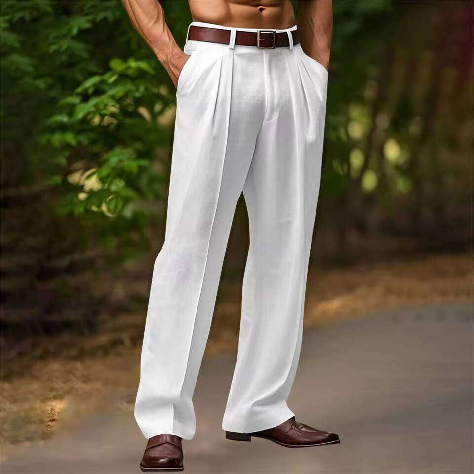 2026 Men's Stand Pocket Casual Linen Pants Solid White Gray Trouser Plus Size 3xl Mens Elegant Fashion Sweatpants Men Streetwear W260624