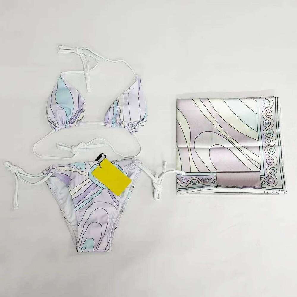 Classic Purple Scarf Bikini Sets with Designer Letter Signature Logo Luxury Design Women's Two-Piece Swimsuits Swimwear W260624