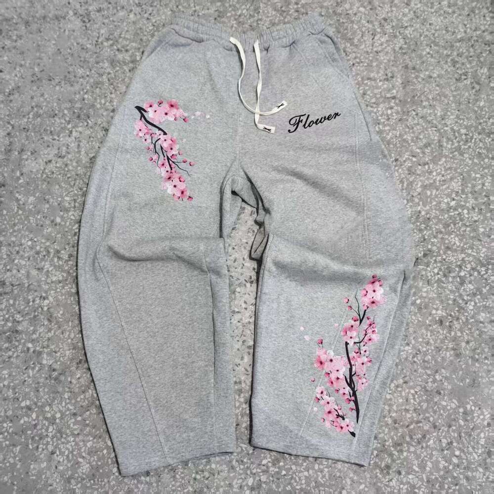 Pantalones de chándal de pierna ancha Sakura para hombre, pantalones Cargo informales con cordón, pantalones de chándal holgados estilo urbano europ