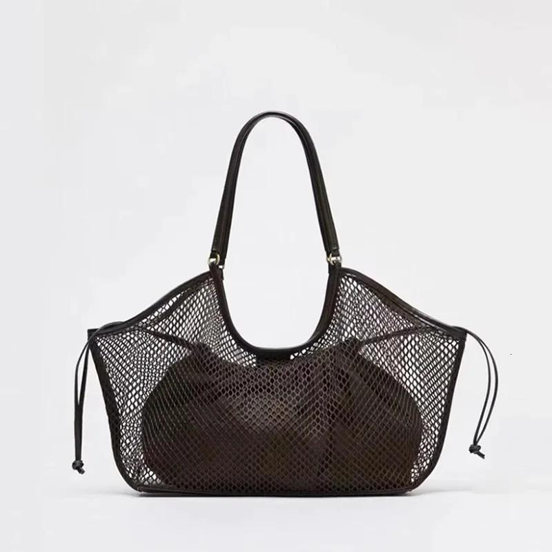 ner Woven Mesh Tote BagLarge Capacity Women Commuting Shoulder BagSpring Summer Casual Vacation Lazy Style Handbag 260623