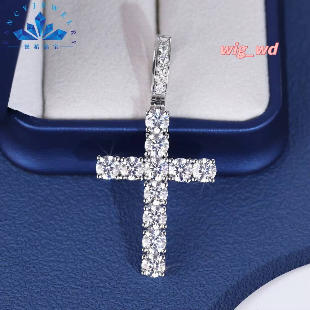 Hip Hop Jewelry Custom Diamonds Necklace 925 Sterling Silver Iced Out 5.0Mm VVS Moissanite Cross Pendant Tennis Chain