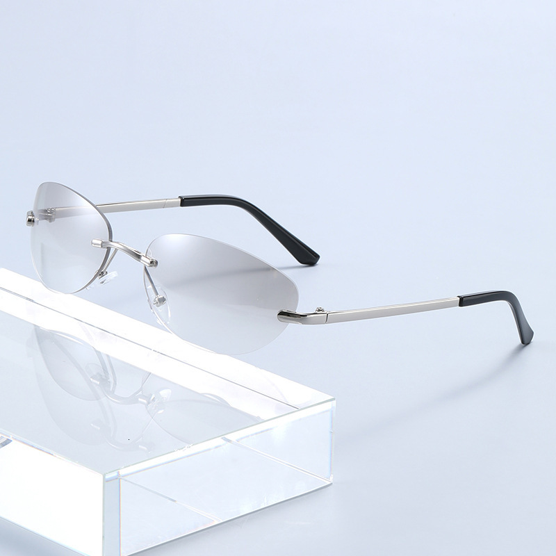 Style Y2k Retro Oval Cat-Eye Frameless Mercury Sunglasses, Stylish Women's Street Fashion Sunglasses