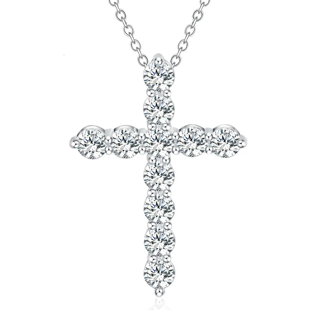 925 Sterling Silver Necklace 18 inch Shiny crystal Elegant cross Pendant For Women high quality Fashion Jewelry Christmas Gift260624