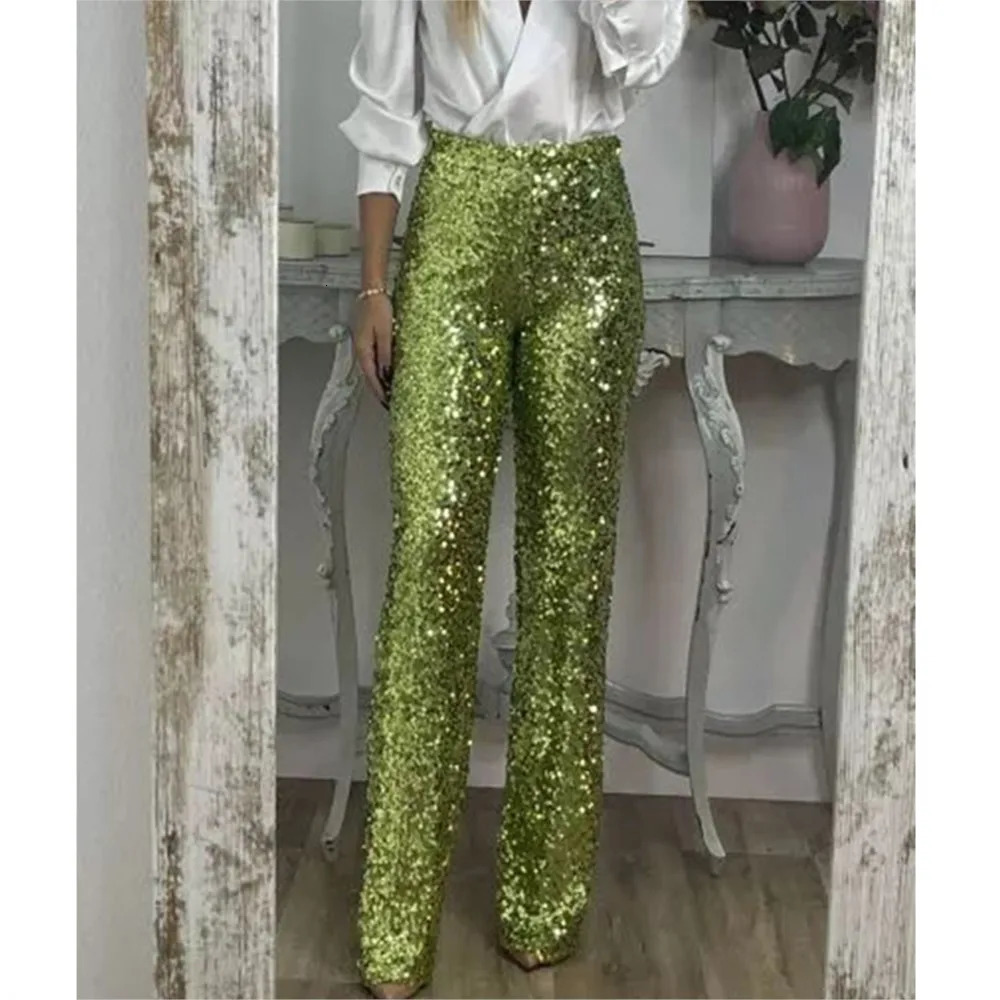 Fashion Sequin Slim Womens Long Pants Spring And Summer Simple Elegant Party Women Stretch Straight Flared Long Pants 260624