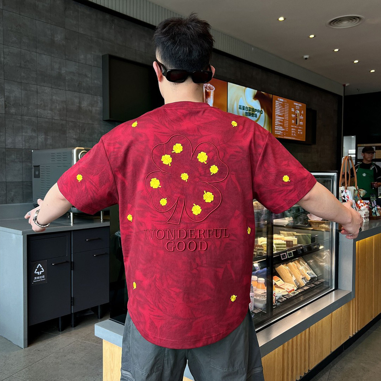 Men Summer Trendy American Retro Embroidered Four-Leaf Clover Short-Sleeve T-Shirt For Men, Pure Cotton Heavyweight Men's Half-Sleeve Top