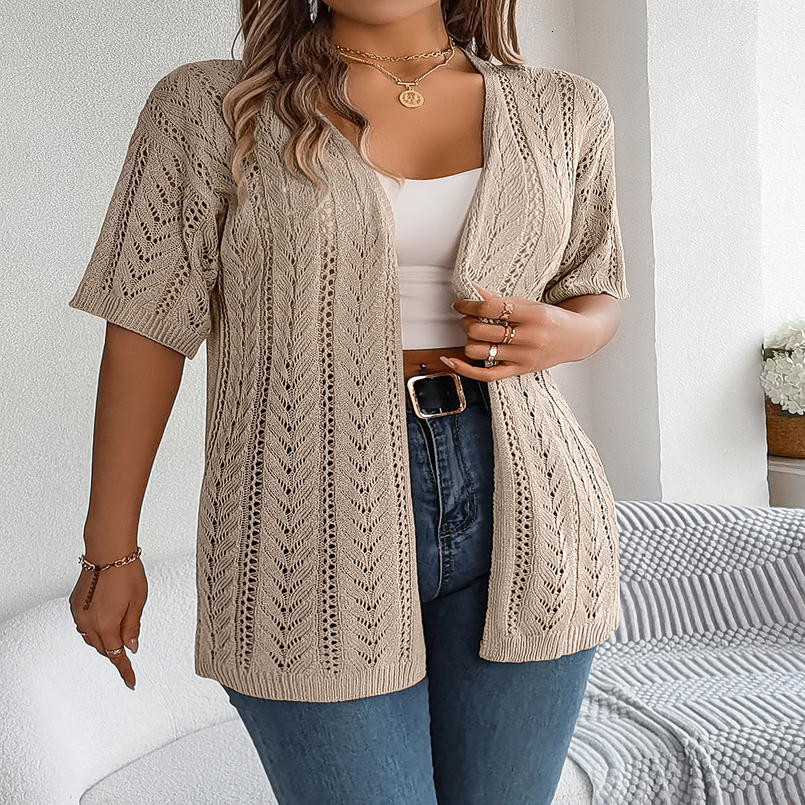 Spring Summer Elegant Knitted Cardigan Hollow Out Short Sleeved Sun Proof Tops for Women 260623