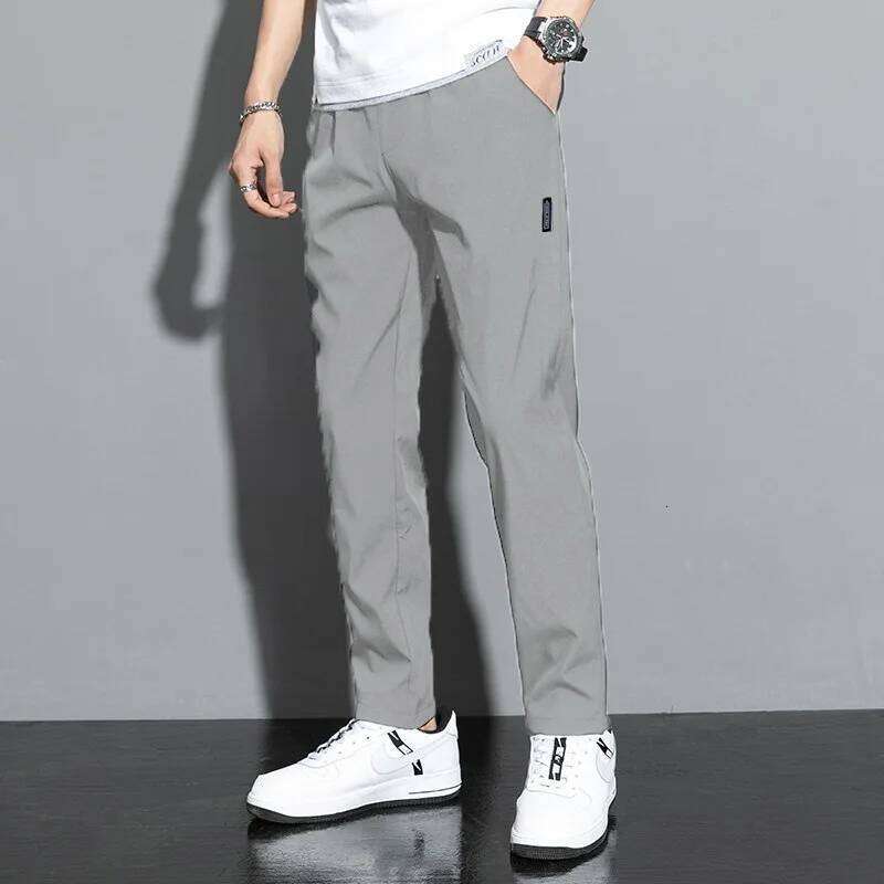 Summer ice silk for men thin loose straight leg trousers quick drying sports and casual men's long pants W260624