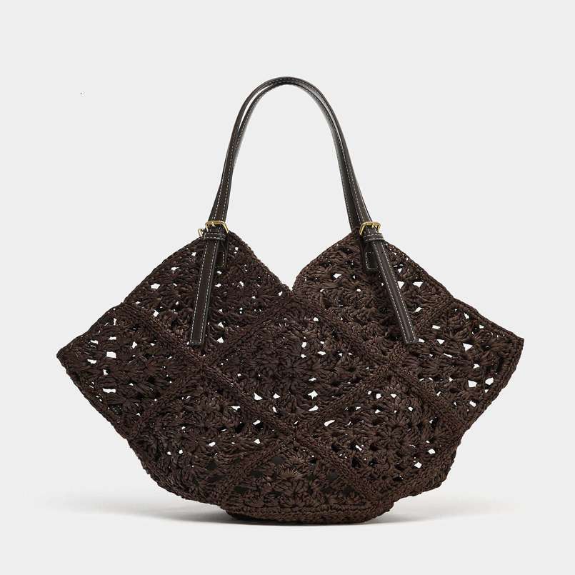 Straw womens bags spring and summer handwoven hollow effect wine coconut fiber shoulder tote bag 260623