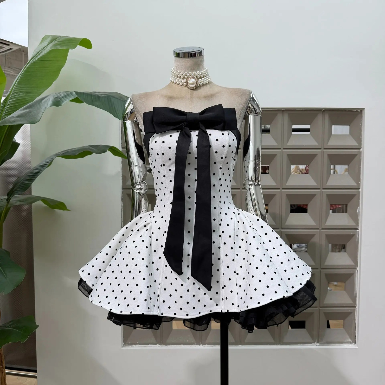 Women Sexy Strapless Backless Polka Dot Bow A Line Dress Party Birthday Evening Ball Gowns Nightclub Show Wear Fashion Vestido 260623