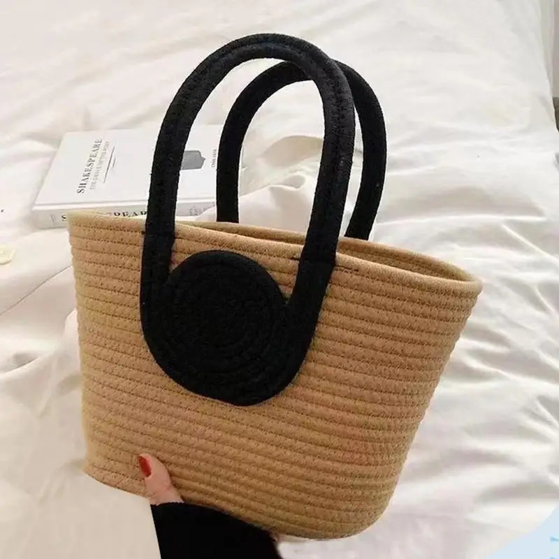 Retro Woven Rattan Handbag for Women Large Capacity Fashion Beach Tote Bag Lightweight Vacation Shopping Outing 260623