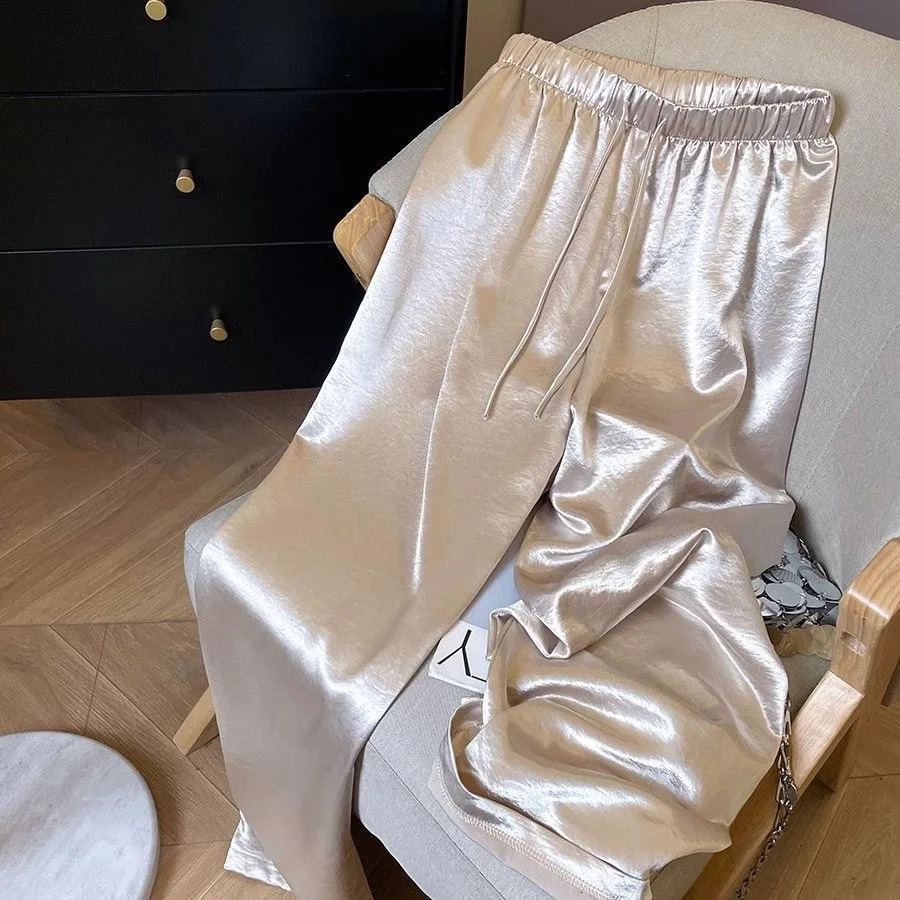 Korean Fashion High Waist Thin Wide Leg Women Summer Office Lady Solid Color Straight Allmatch Casual Pants Trousers Clothes 260623banjia