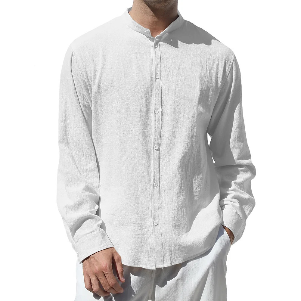 Spring Summer Mens Long Sleeve Shirt Breathable Henley Neck Cotton Linen Cozy Shirts Casual Solid Color Vacation Button Tops 260617