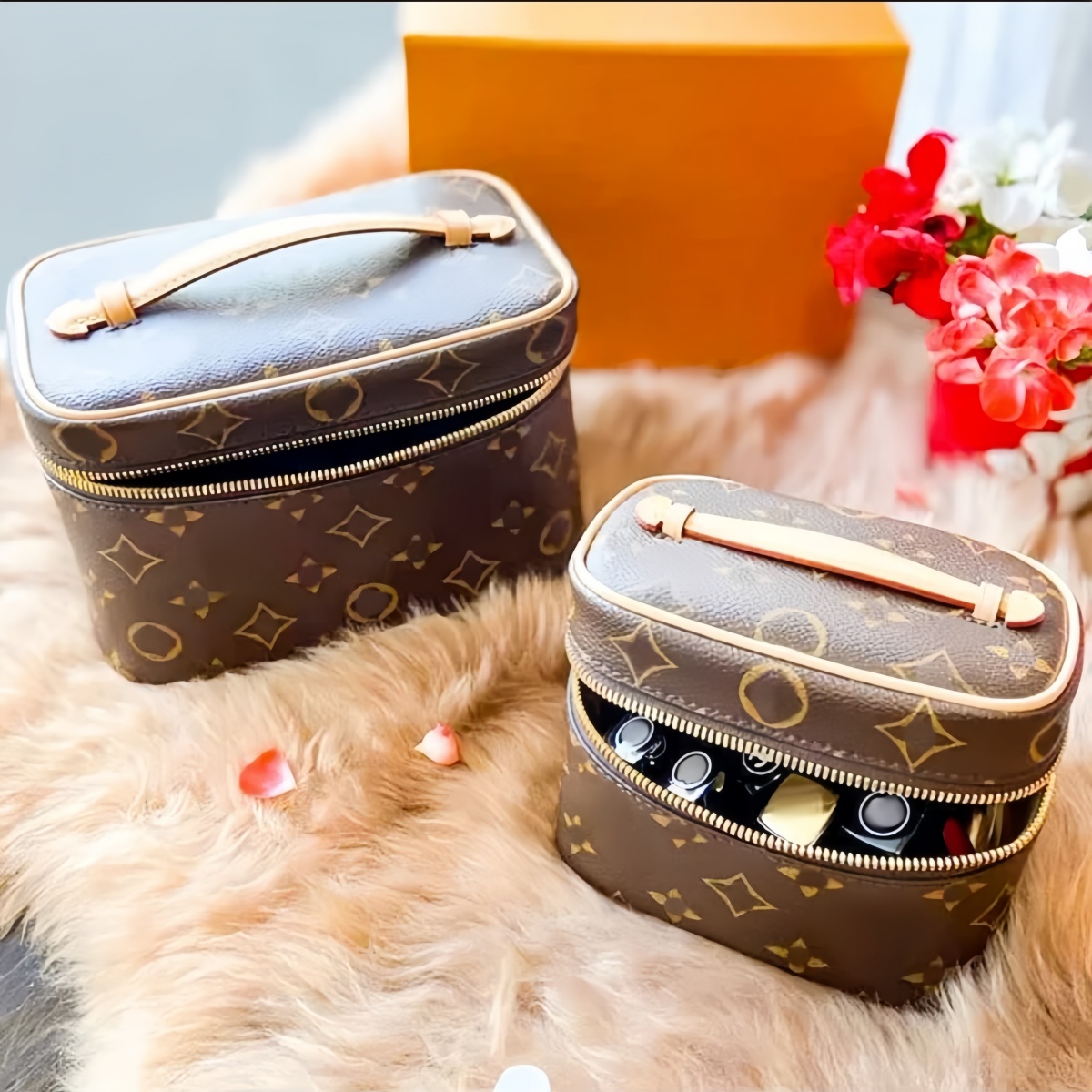 2026 Nice Vanity Makeup Designer Bag for Womens Luxury Handbag Leather Make Up Toiletry Clutch Bags Cross Body Shoulder Totes Cosmetic Cosmetic B
