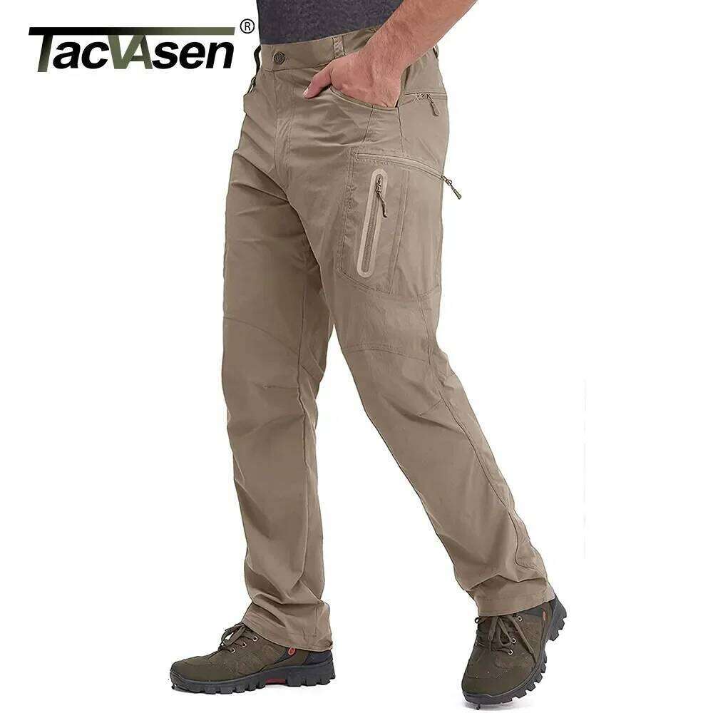 TACVASEN Summer Lightweight Mens Fishing Outdoor Hiking Nylon Quick Dry Pockets Cargo Pants Casual Work Trousers W260624