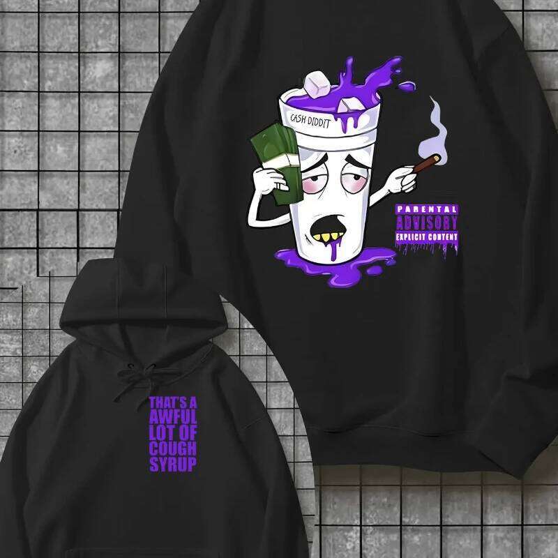 American Retro Y2K Heavy Hoodie Black Pattern Sweater Candy Cup Autumn Winter New Men's and Women's Trendy Streetwear J260624