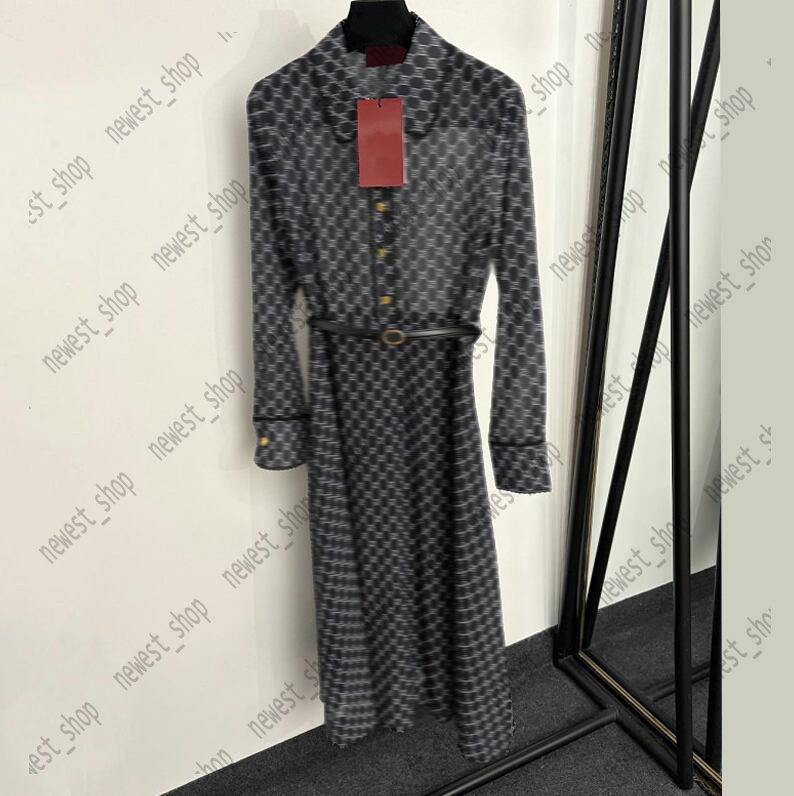 Summer Womens dress 26ss ladies street style runways designer luxury lady Half buttoned lapel waist cinched long sleeved dresses Sexy long skirt