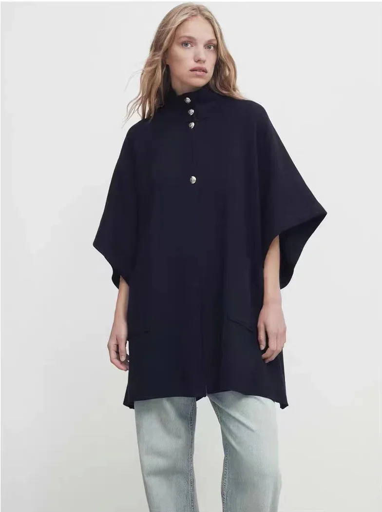 Ethe MD 2026 YAZHIMEI autumn style of Womens causal fashion gold buttonhigh neck knitted shawl short sleeve cardigan 260623
